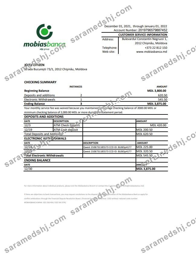Moldova Mobiasbanca bank statement